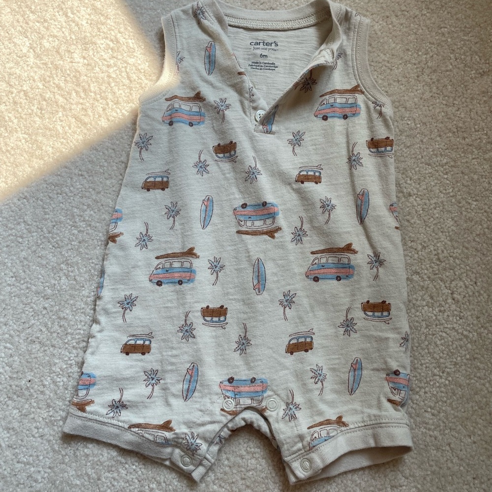 6mo Carter's Cream Surf Print Baby Romper